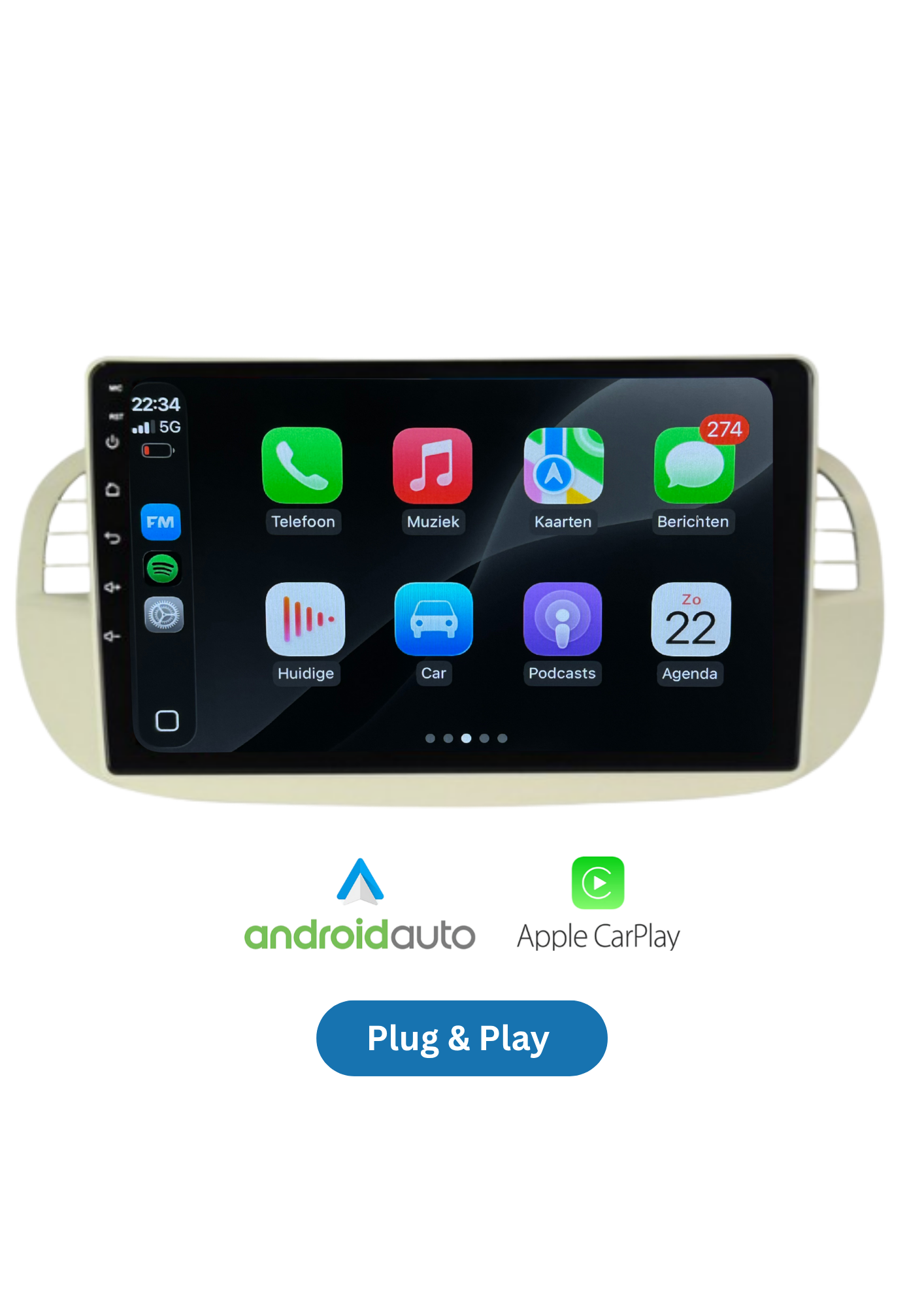 Fiat 500 9-Zoll-Bildschirm | Drahtloses CarPlay & Android Auto | 64 GB