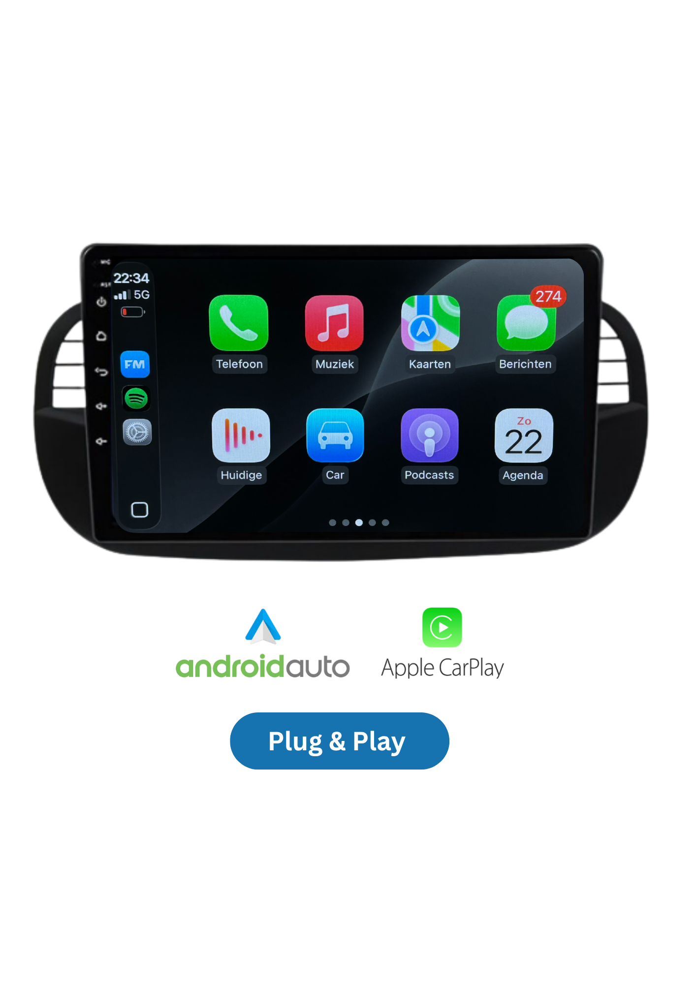 Fiat 500 9-Zoll-Bildschirm | Drahtloses CarPlay & Android Auto | 64 GB