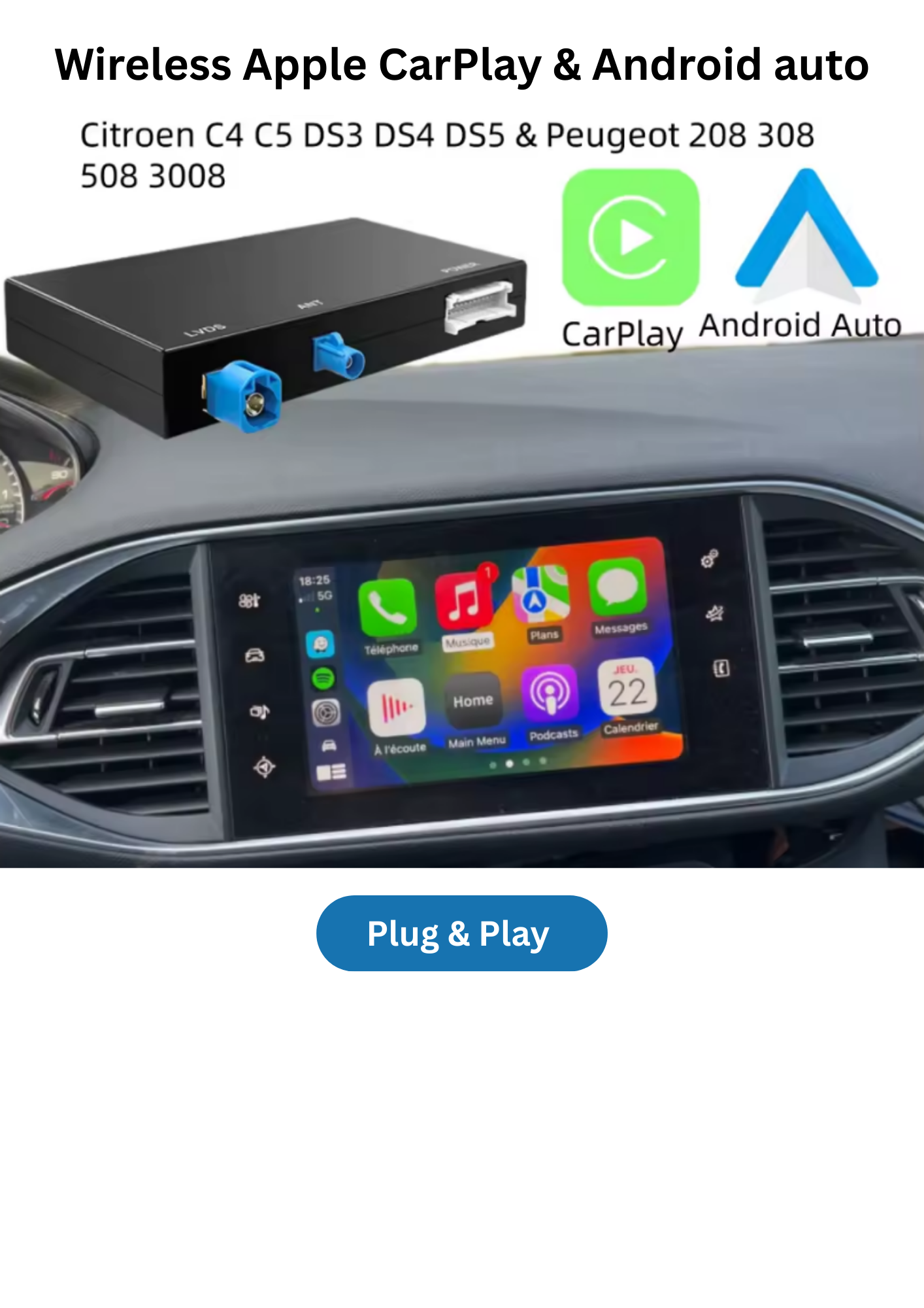 Peugeot & Citroën SMEG CarPlay-Modul | CarPlay & Android Auto | DS4, DS3, C3, C4, C5, C5, 307, 308, 508, 208, 3008