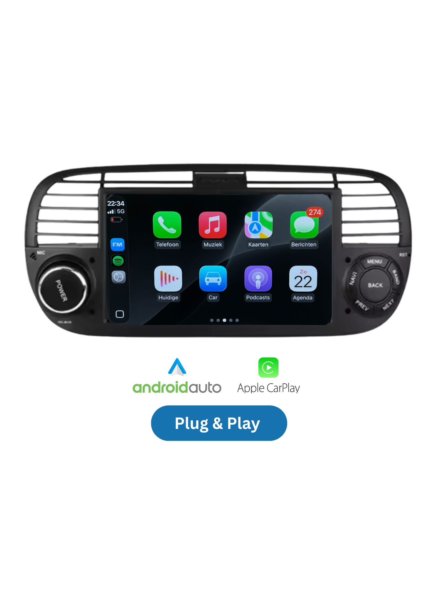 Fiat 500 7-Zoll-Bildschirm | Drahtloses CarPlay & Android Auto | 64 GB