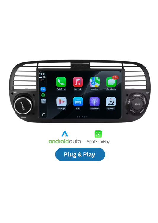 Fiat 500 7-Zoll-Bildschirm | Drahtloses CarPlay & Android Auto | 64 GB