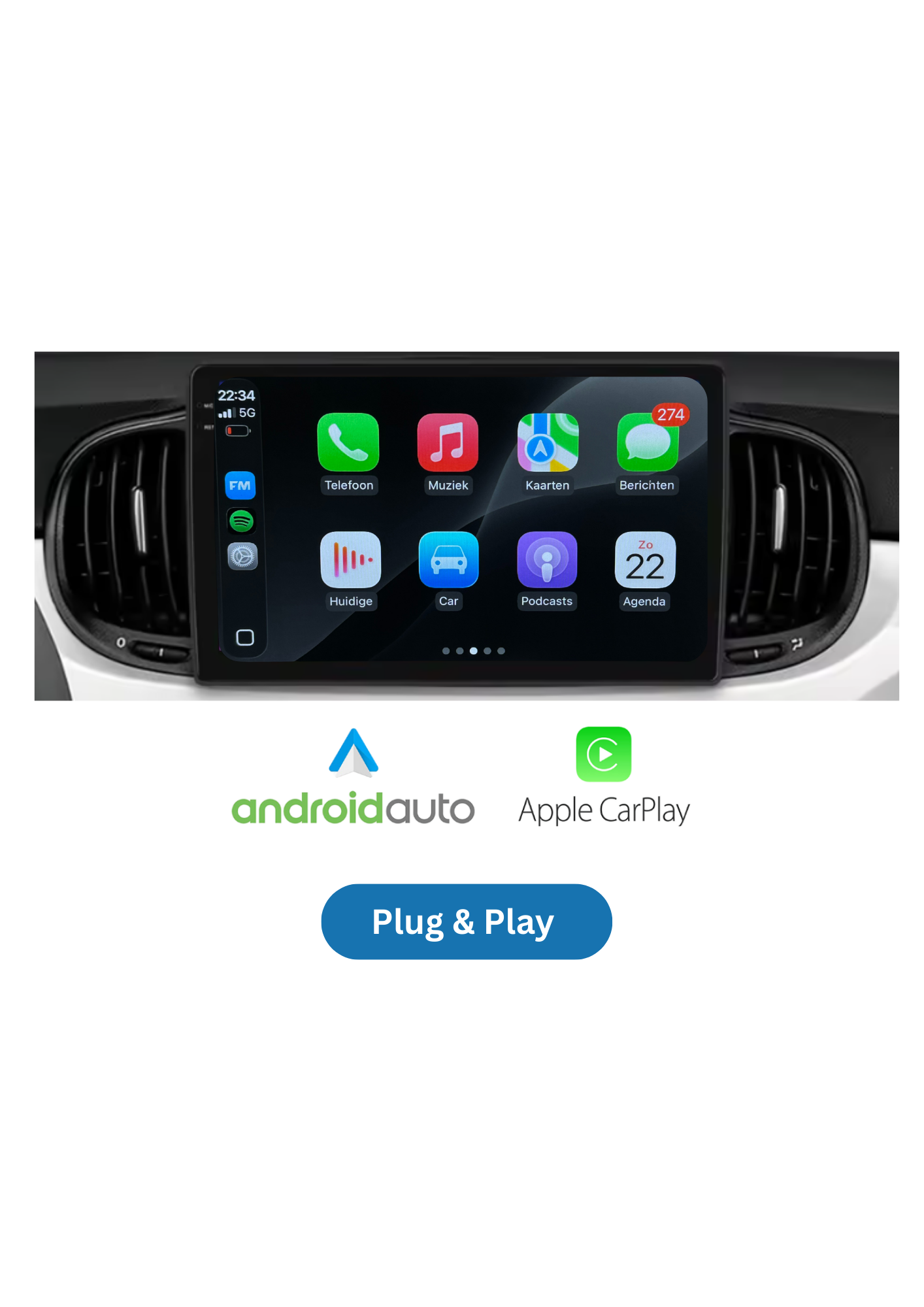 Fiat 500 9 Inch | CarPlay & Android Auto | 2016-2019 | 64GB