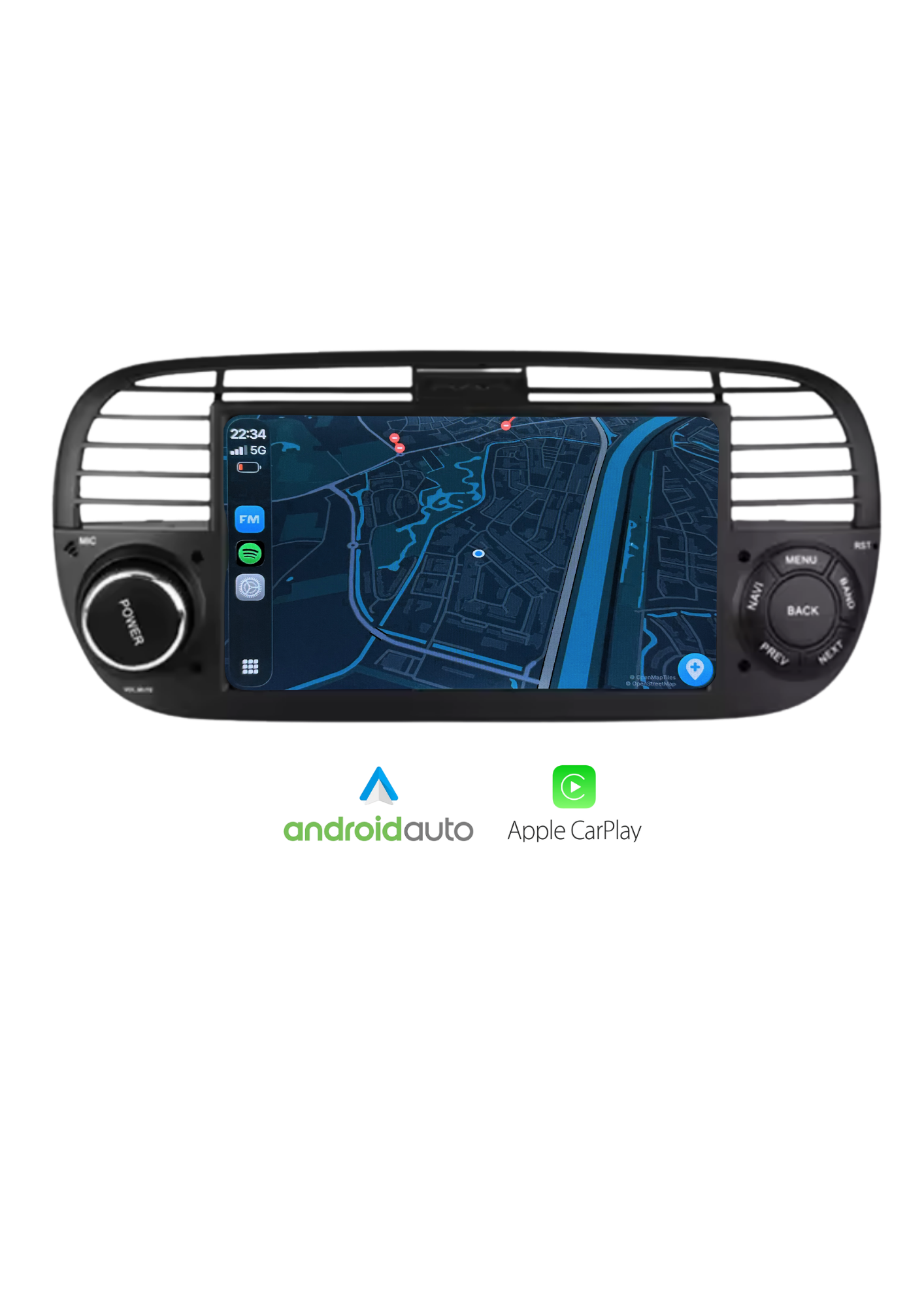 Fiat 500 7-Zoll-Bildschirm | Drahtloses CarPlay & Android Auto | 64 GB