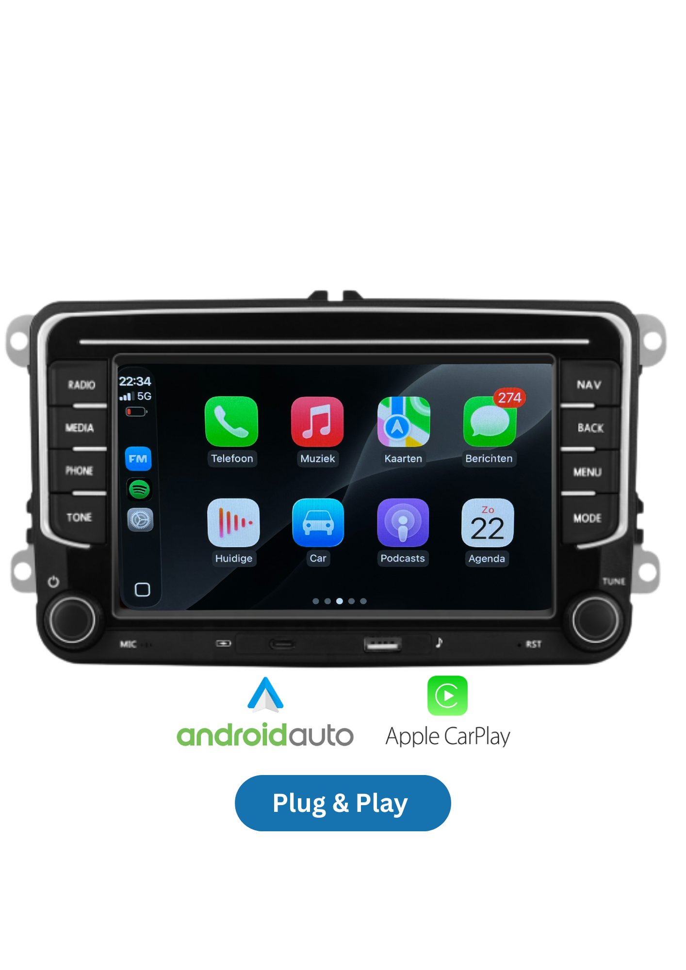 Volkswagen-Display (neues Modell) | CarPlay & Android Auto (drahtlos) | 64 GB