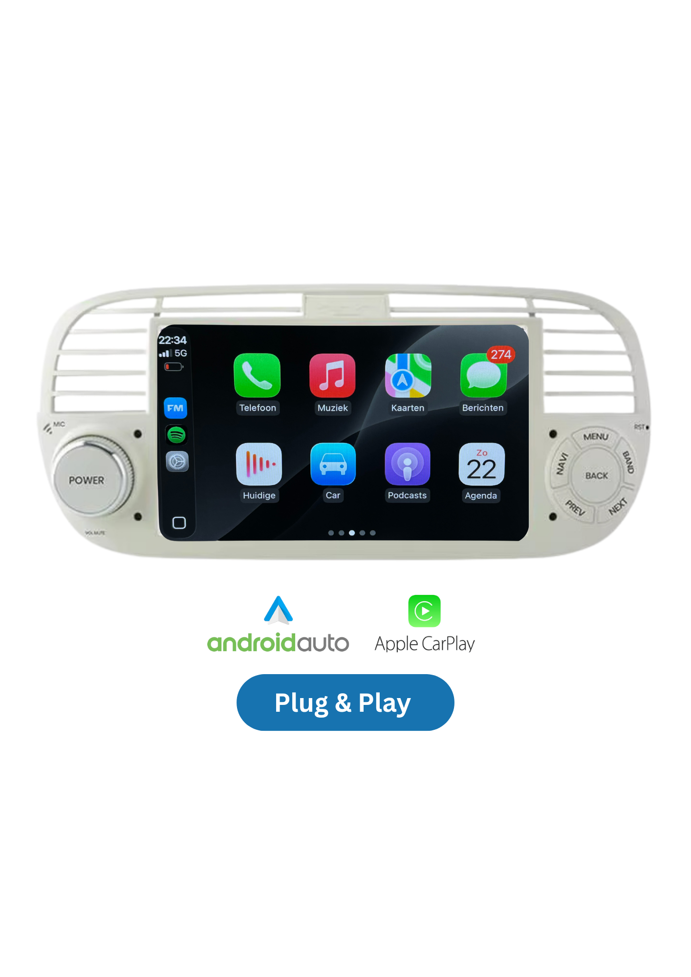 Fiat 500 7-Zoll-Bildschirm | Drahtloses CarPlay & Android Auto | 64 GB